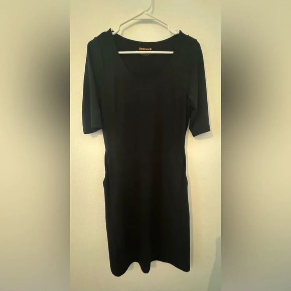 Betabrand Black 72 HR Jersey Half Sleeve Dress Knee Length Pockets Size Medium - Picture 2 of 10